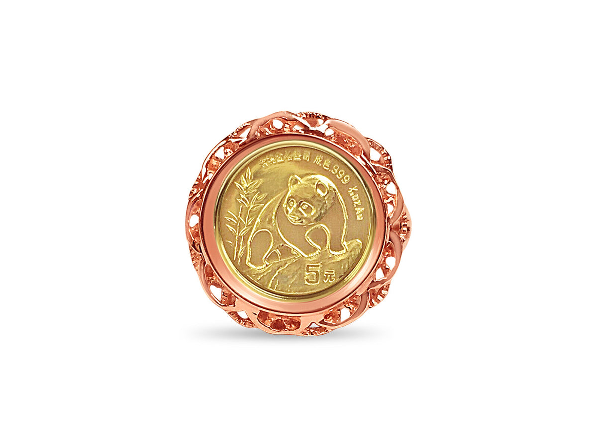 Fancy Solid White/Yellow/Rose Gold Handmade Chinese Panda Coin Ring