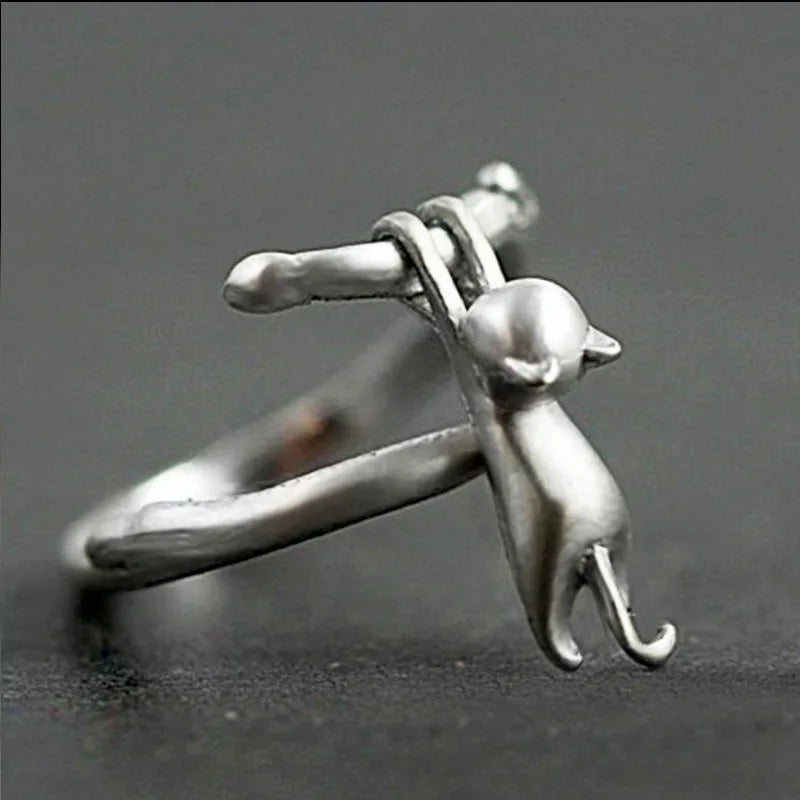 .925 Sterling Silver Adjustable Cat Ring
