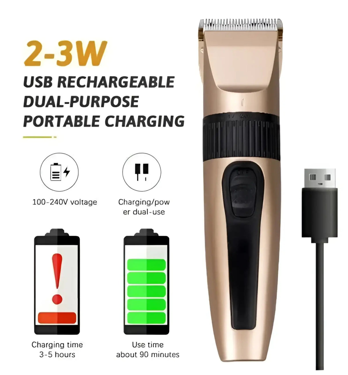 Professional Hair Clippers Cordless Gold Barber Kit