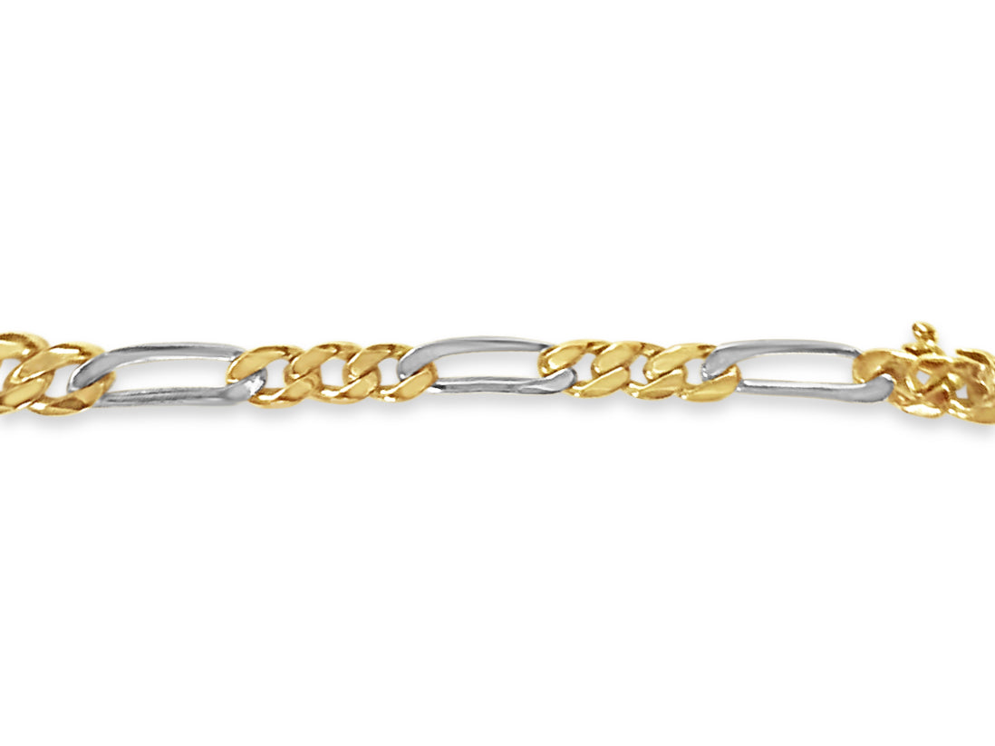 Figaro Solid White/Yellow/Rose Gold Handmade Bracelet