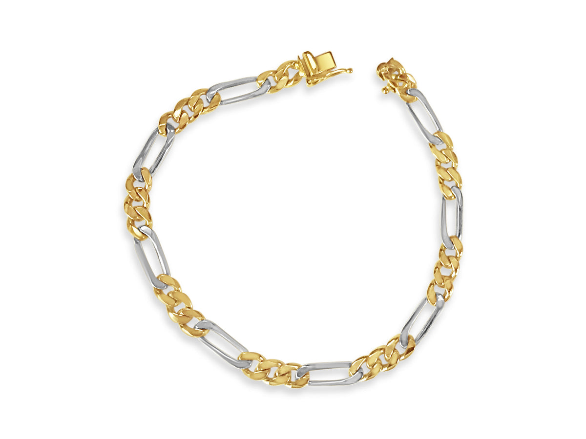 Figaro Solid White/Yellow/Rose Gold Handmade Bracelet