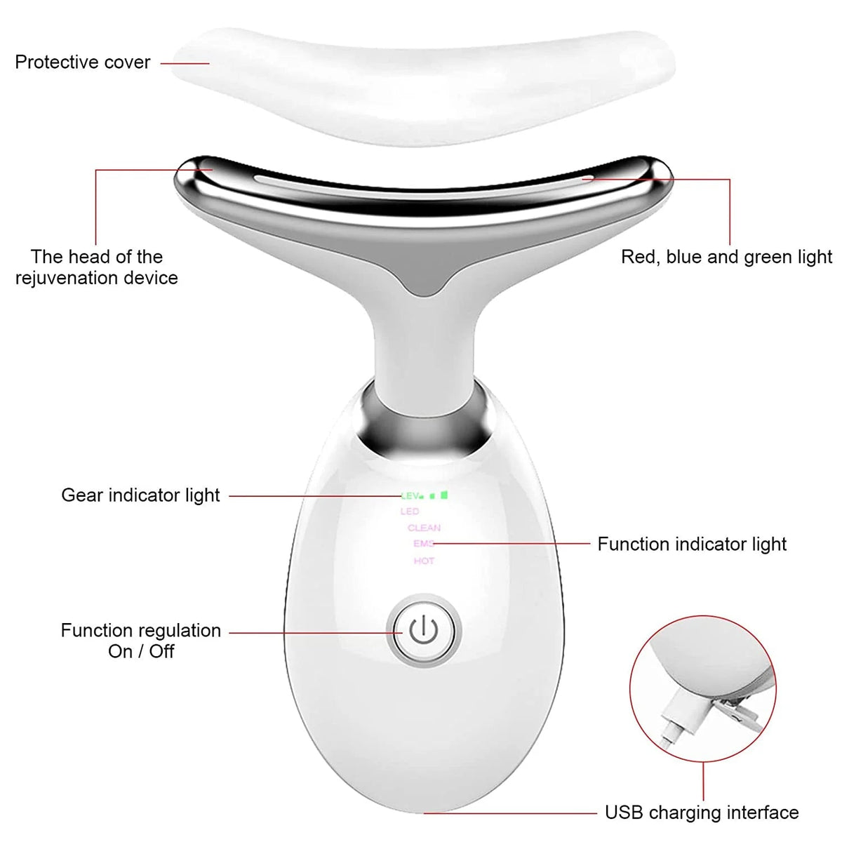 Firming Removal Device for Neck Face, Facial and Neck Massage Kit, Double Chin Reducer Vibration Massager for Skin Care,Improve, Firm, and Smooth, White