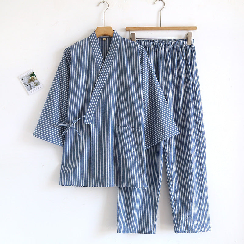 Thin Striped Cotton Washed Unisex Pajamas