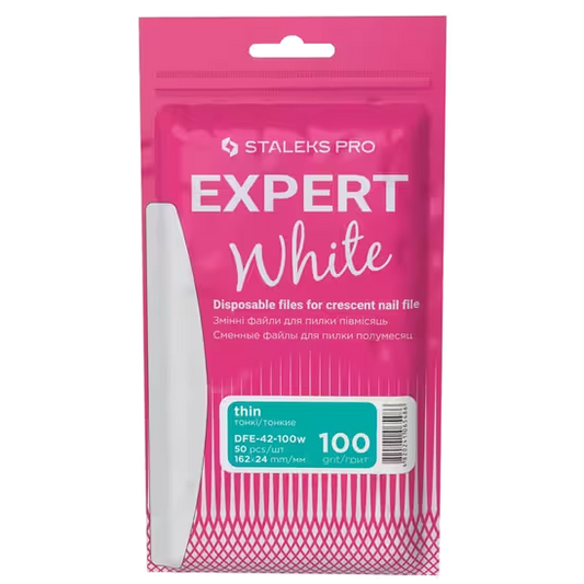 STALEKS PRO EXPERT 42 WHITE DISPOSABLE FILES FOR CRESCENT SHAPE NAIL FILE DFE-42 WHITE(50 PC)- STALEKS™