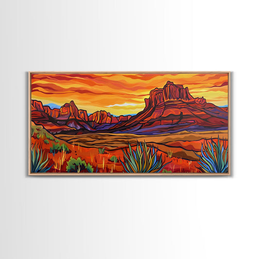 Colorful Desert Sunset Framed Canvas