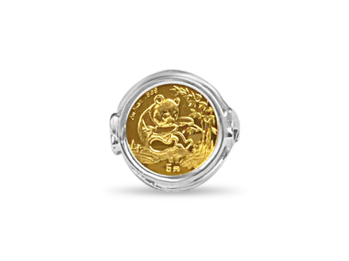 Fancy Ladies Solid White/Yellow/Rose Gold Handmade Chinese Panda Bear Coin Ring