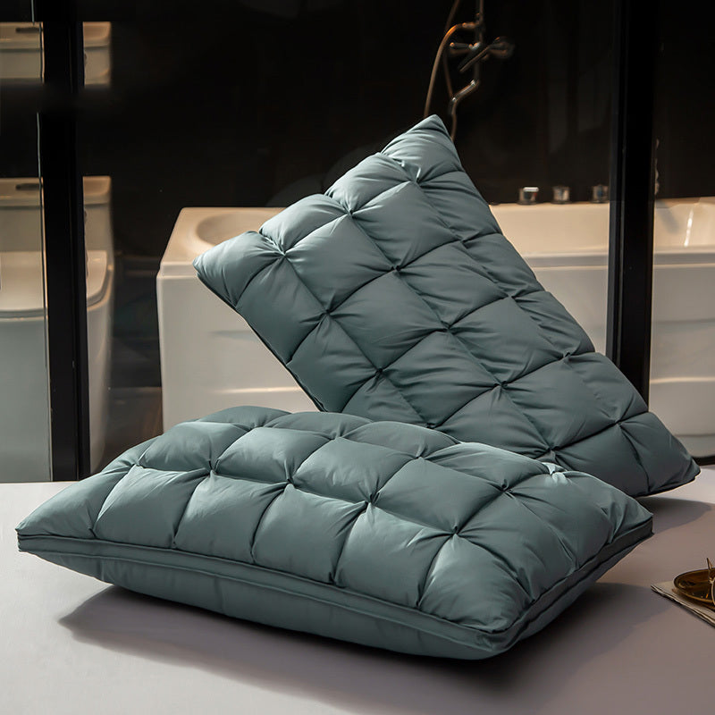 3D Goose Down Pillow – Pinch Pleat Ergonomic Sleep Pillow with Silk Cover