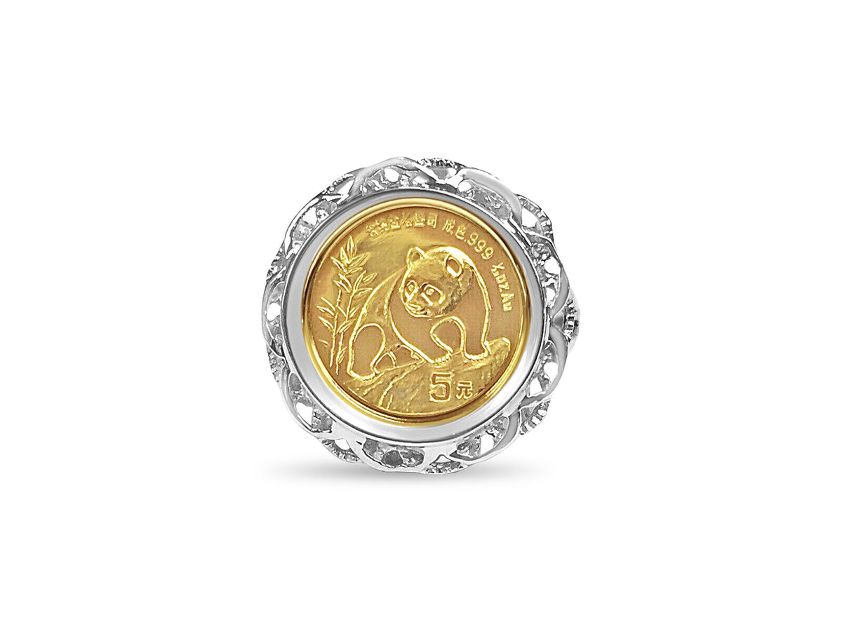 Fancy Solid White/Yellow/Rose Gold Handmade Chinese Panda Coin Ring
