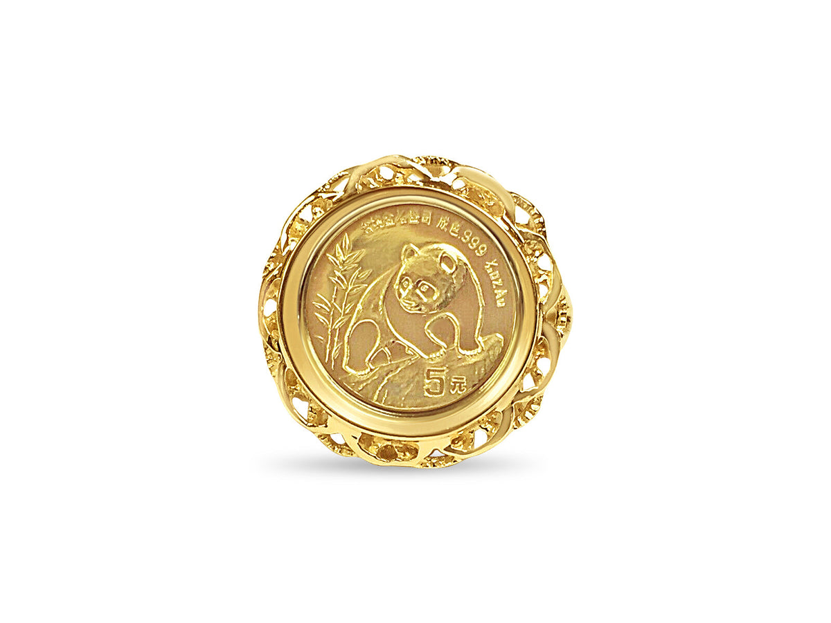 Fancy Solid White/Yellow/Rose Gold Handmade Chinese Panda Coin Ring