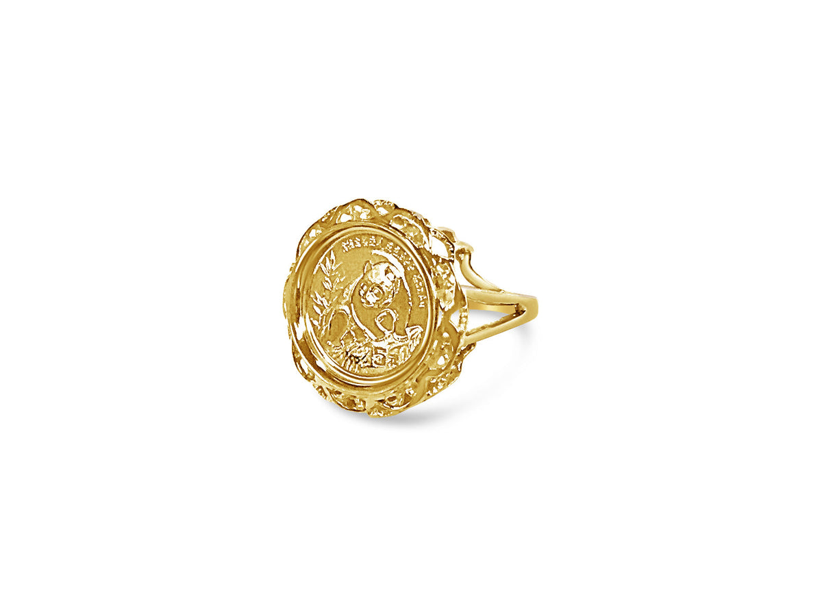 Fancy Solid White/Yellow/Rose Gold Handmade Chinese Panda Coin Ring