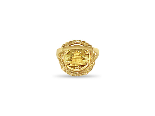 Fancy Solid White/Yellow/Rose Gold Handmade Chinese Panda Coin Ring