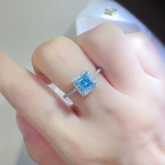 2 Carat Moissanite Sterling Silver Square Shape Ring