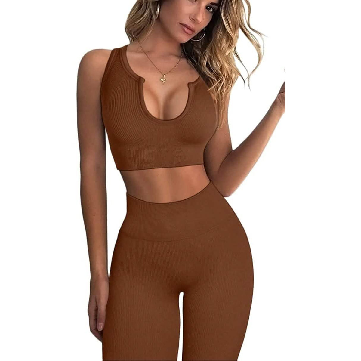 2-Piece Set: Ribbed Seamless Crop Tank and High Waist Yoga Leggings