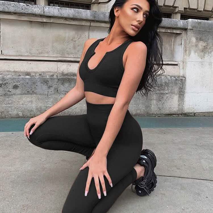 2-Piece Set: Ribbed Seamless Crop Tank and High Waist Yoga Leggings