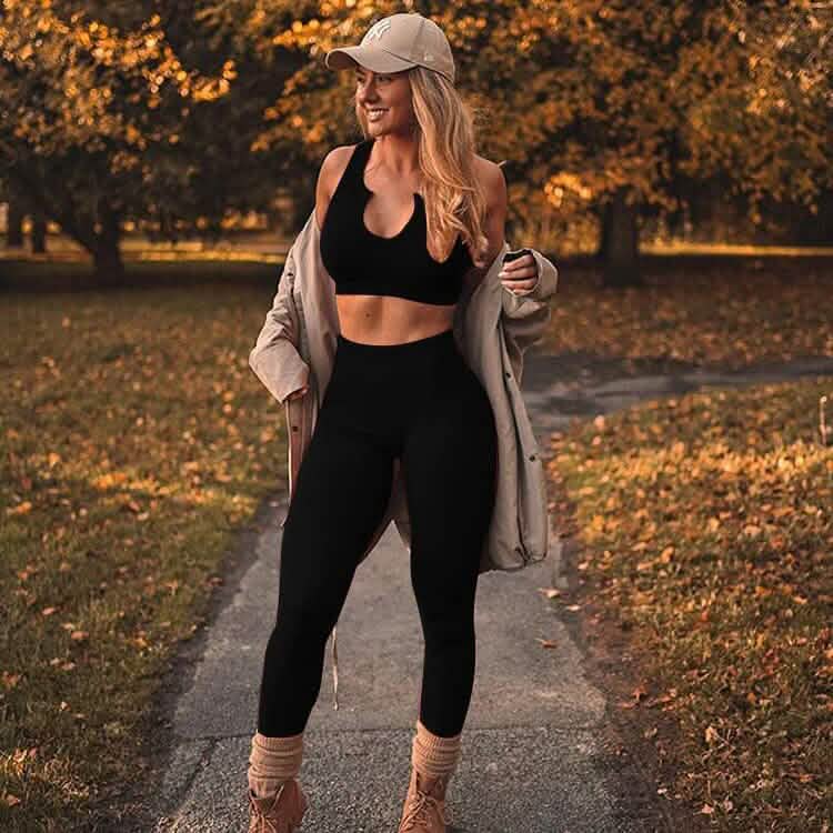 2-Piece Set: Ribbed Seamless Crop Tank and High Waist Yoga Leggings