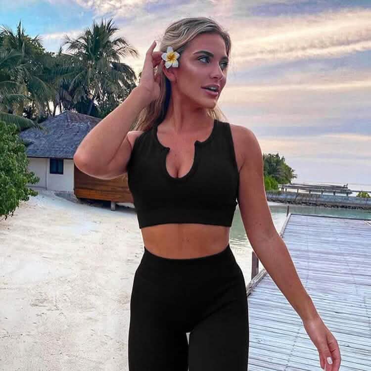 2-Piece Set: Ribbed Seamless Crop Tank and High Waist Yoga Leggings