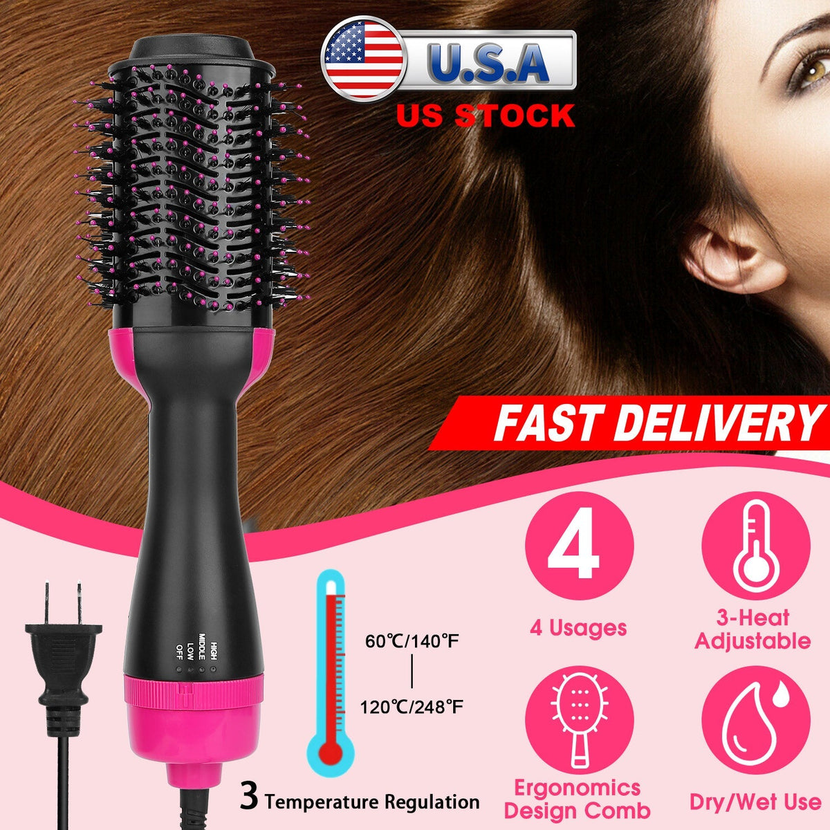 4 In 1 Hair Volumizer Brush Dryer Comb