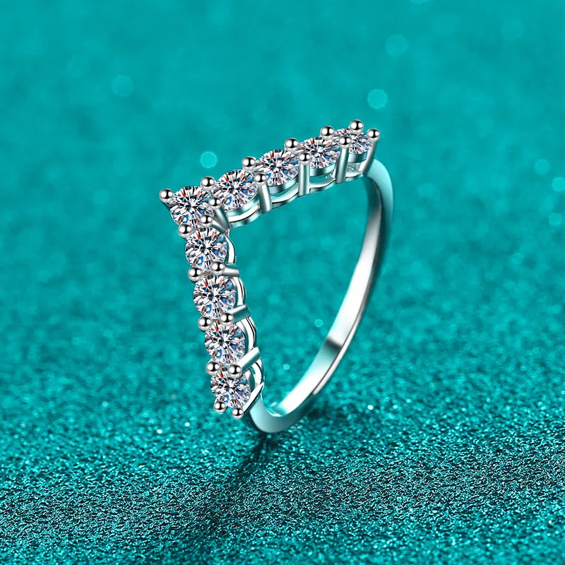 Sterling Silver Moissanite V Shape Ring