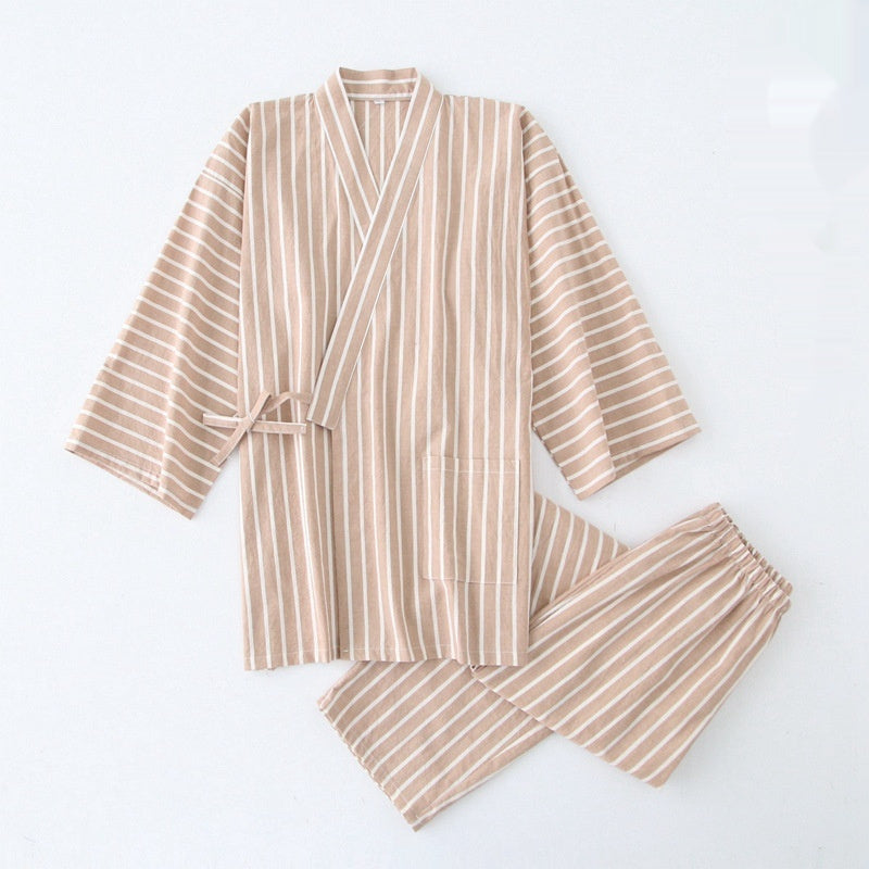 Thin Striped Cotton Washed Unisex Pajamas