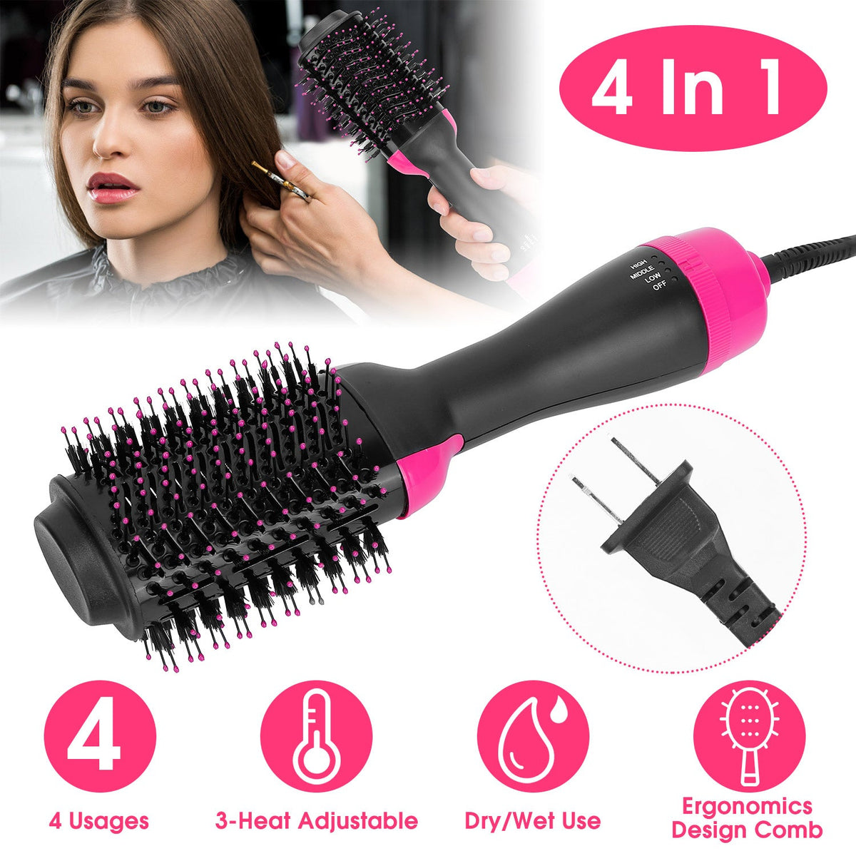 4 In 1 Hair Volumizer Brush Dryer Comb