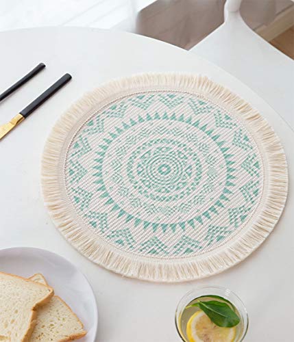Boho Mandala Fringe Cotton Placemats 13-inch Round, Set of 4