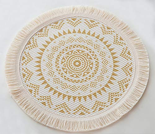 Boho Mandala Fringe Cotton Placemats 13-inch Round, Set of 4