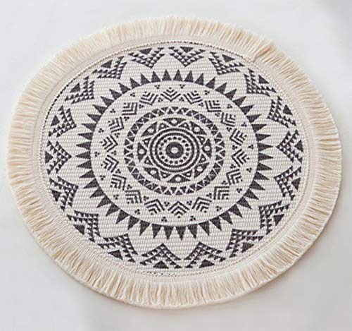 Boho Mandala Fringe Cotton Placemats 13-inch Round, Set of 4