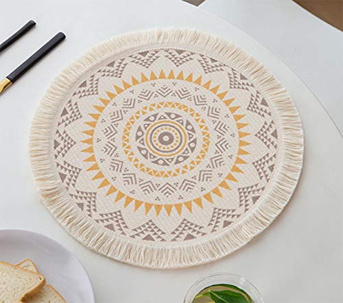 Boho Mandala Fringe Cotton Placemats 13-inch Round, Set of 4
