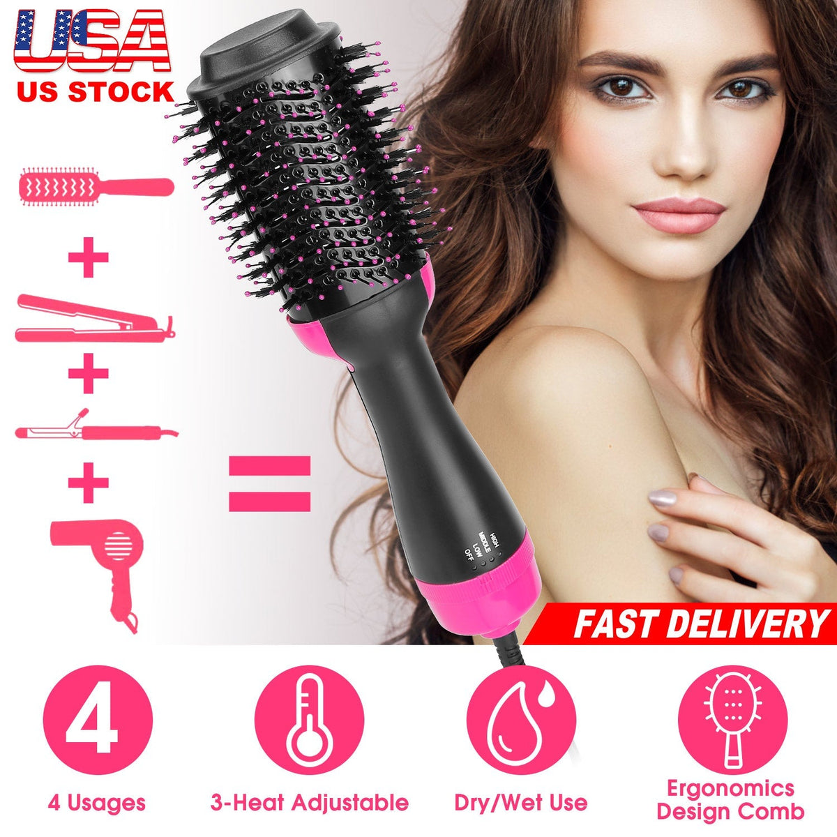 4 In 1 Hair Volumizer Brush Dryer Comb
