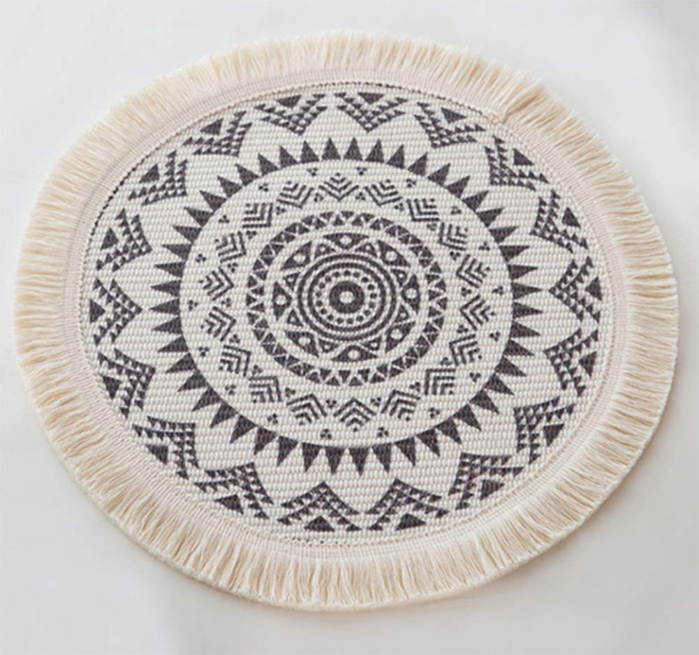 Boho Mandala Fringe Cotton Placemats 13-inch Round, Set of 4