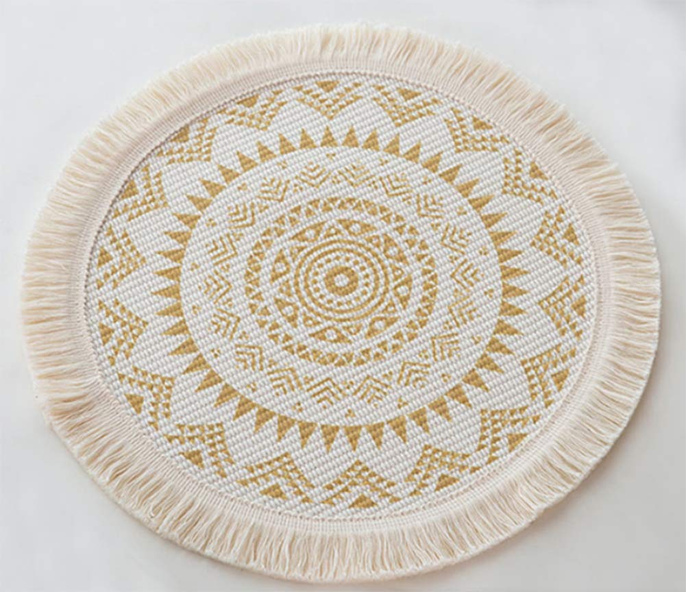 Boho Mandala Fringe Cotton Placemats 13-inch Round, Set of 4