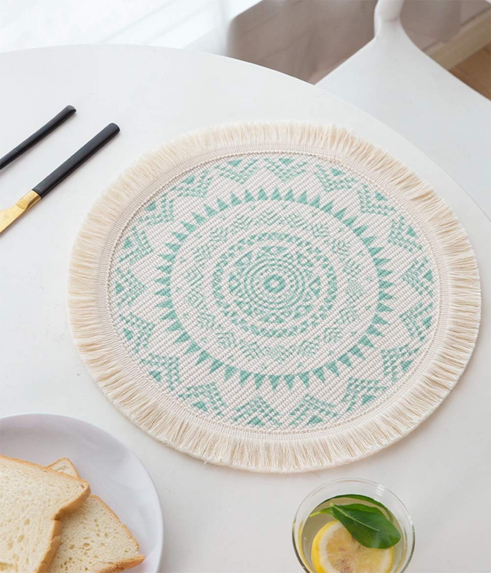Boho Mandala Fringe Cotton Placemats 13-inch Round, Set of 4
