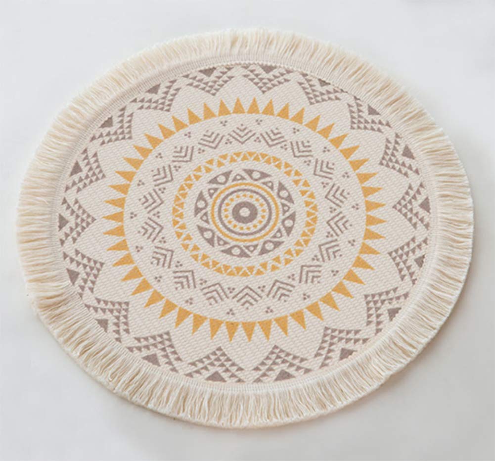 Boho Mandala Fringe Cotton Placemats 13-inch Round, Set of 4