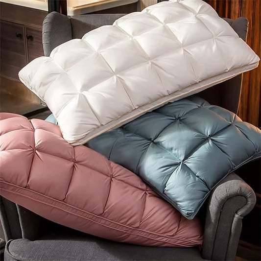 3D Goose Down Pillow – Pinch Pleat Ergonomic Sleep Pillow with Silk Cover