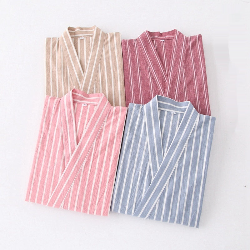 Thin Striped Cotton Washed Unisex Pajamas
