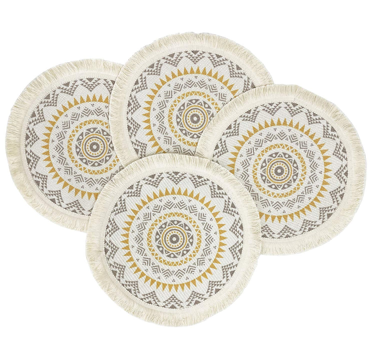 Boho Mandala Fringe Cotton Placemats 13-inch Round, Set of 4