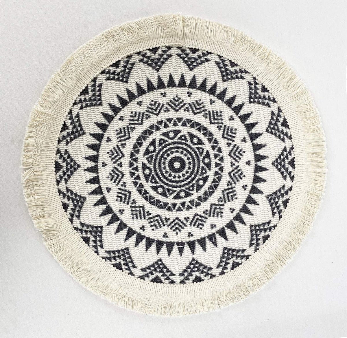 Boho Mandala Fringe Cotton Placemats 13-inch Round, Set of 4