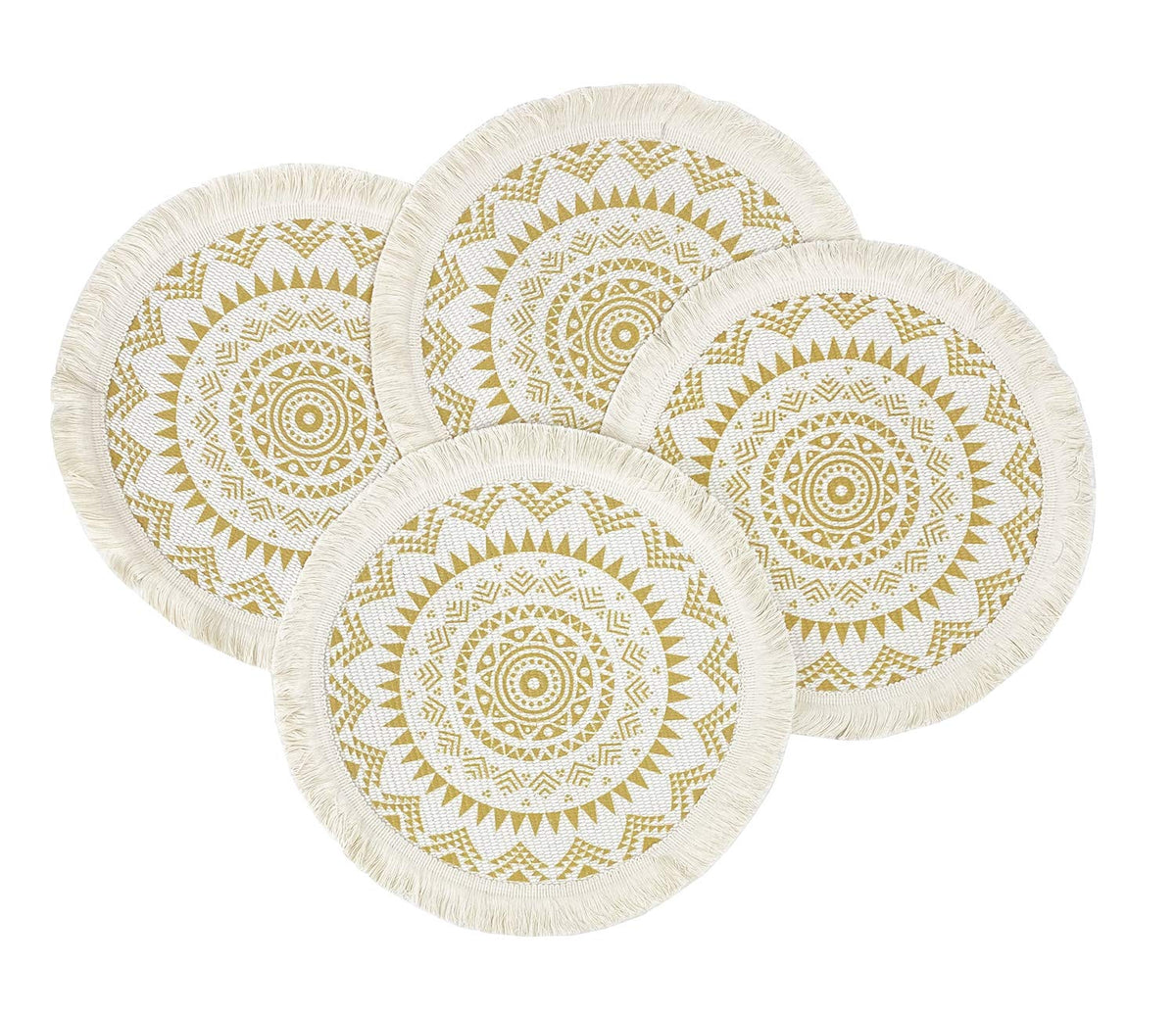 Boho Mandala Fringe Cotton Placemats 13-inch Round, Set of 4