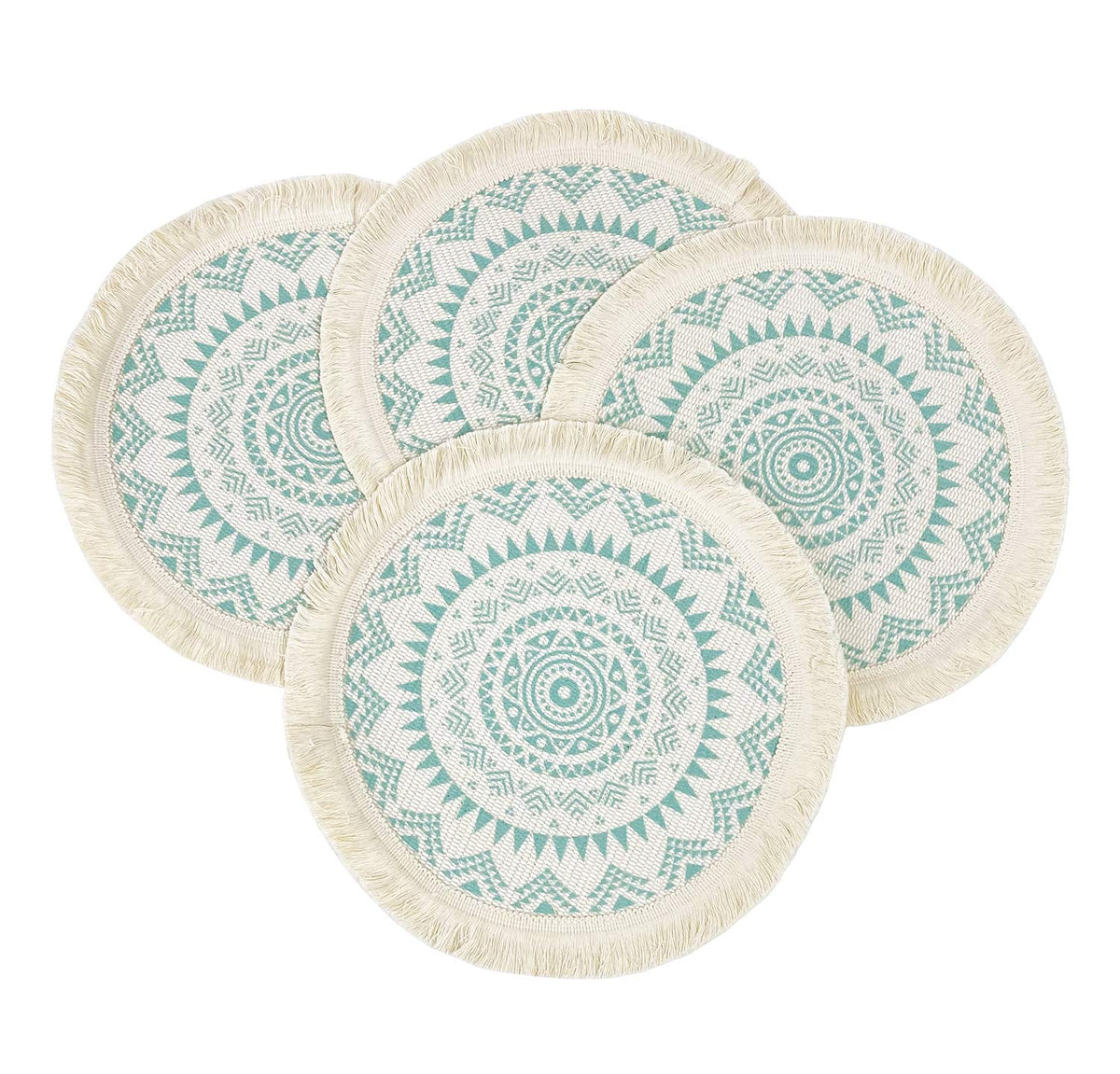 Boho Mandala Fringe Cotton Placemats 13-inch Round, Set of 4