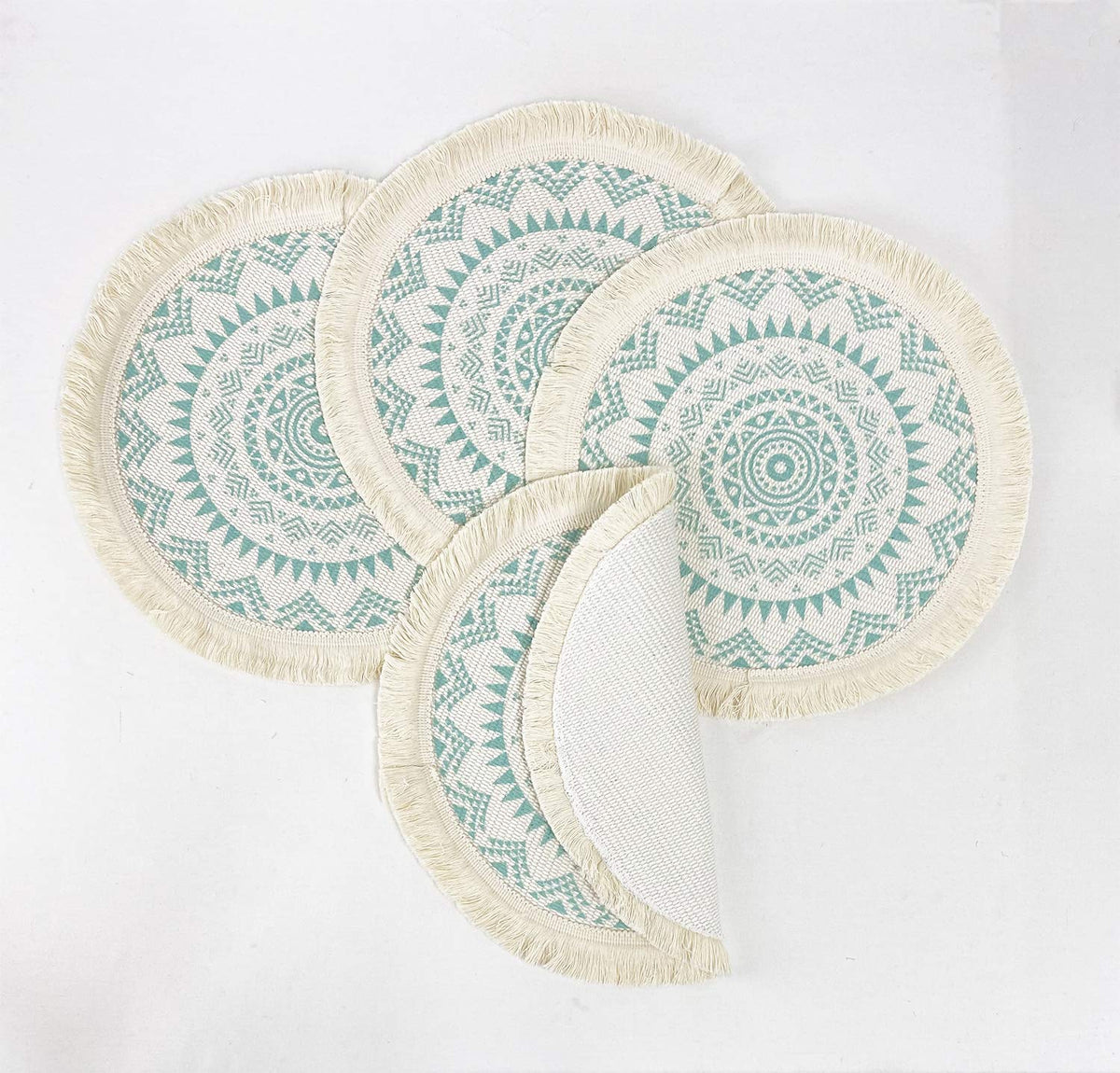 Boho Mandala Fringe Cotton Placemats 13-inch Round, Set of 4