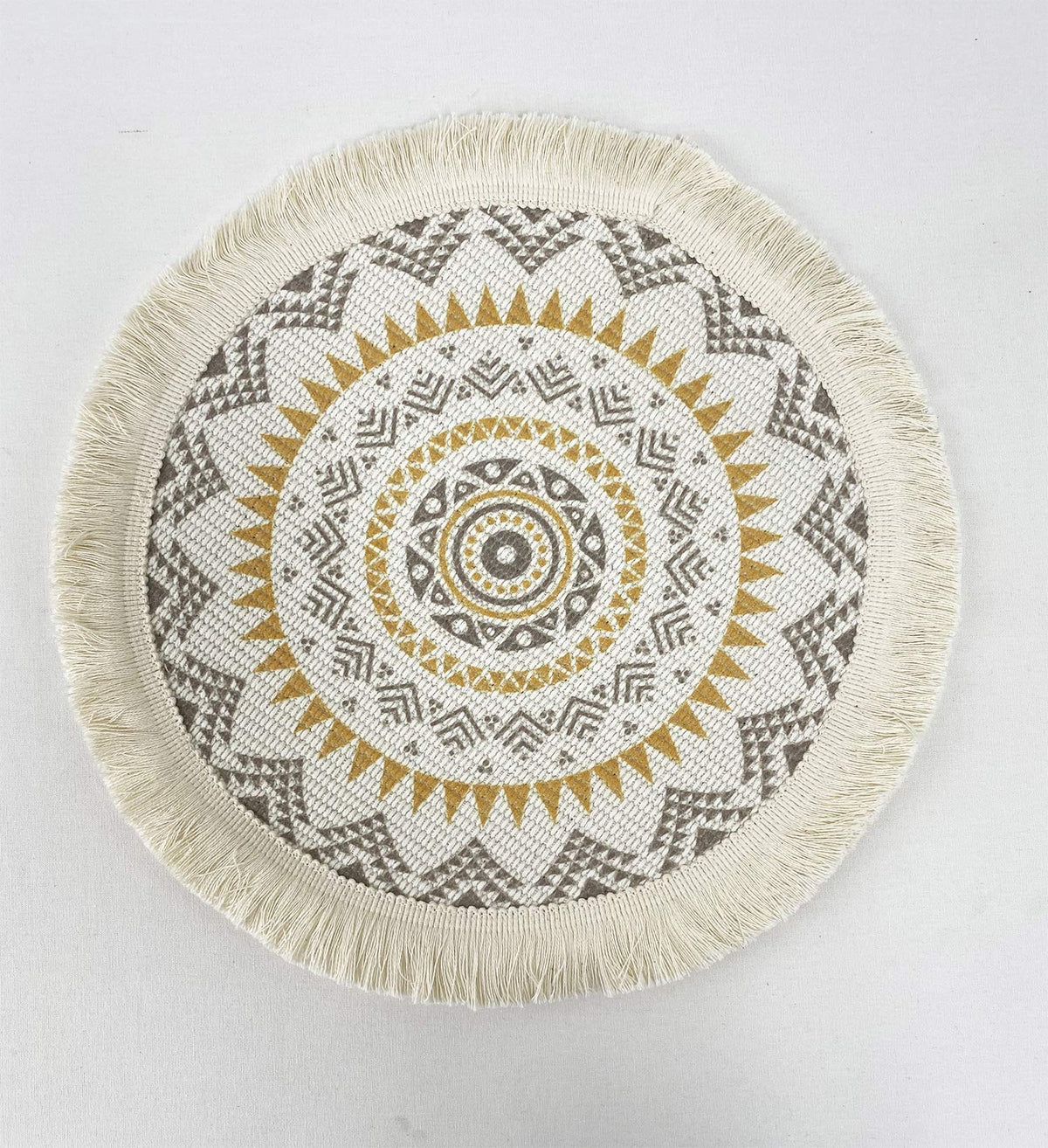 Boho Mandala Fringe Cotton Placemats 13-inch Round, Set of 4
