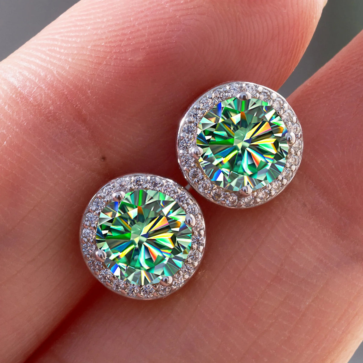 925 Sterling Silver 1ct Moissanite Round Stud Earrings Bridal Wedding Gift