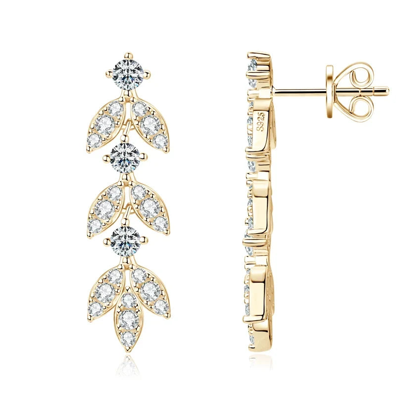 Sterling Silver Moissanite Leaf Drop Earrings