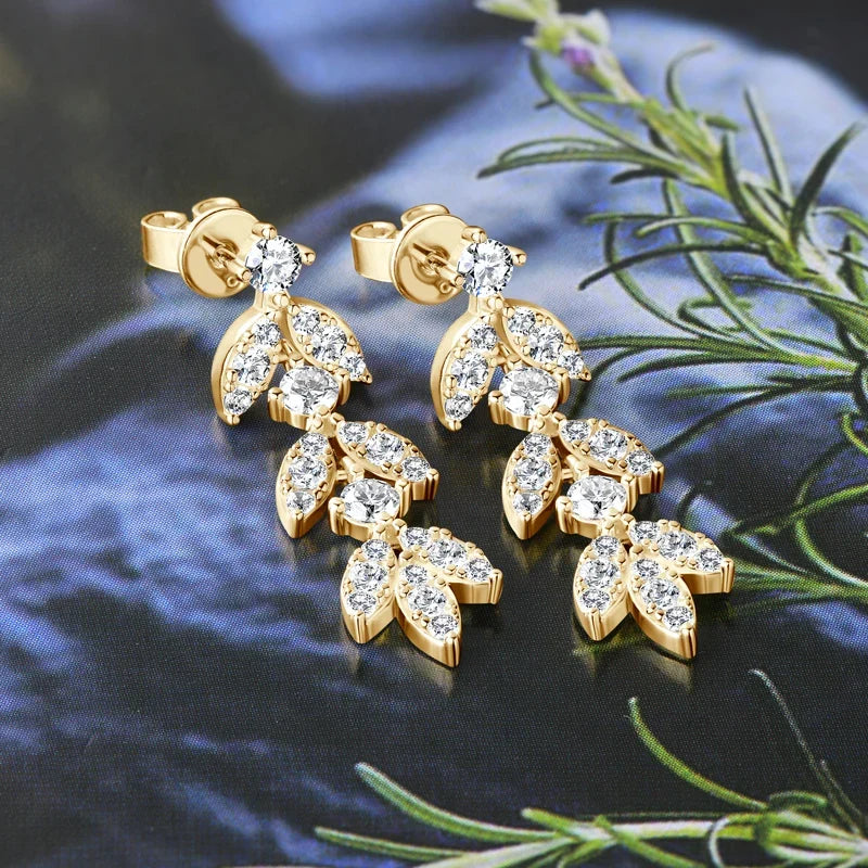 Sterling Silver Moissanite Leaf Drop Earrings