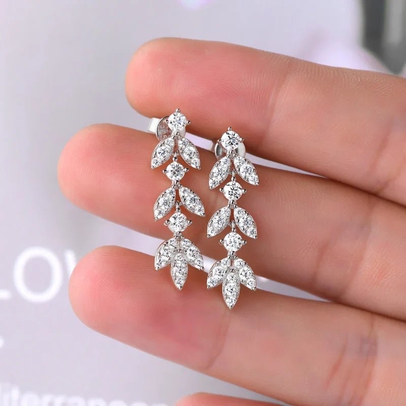 Sterling Silver Moissanite Leaf Drop Earrings