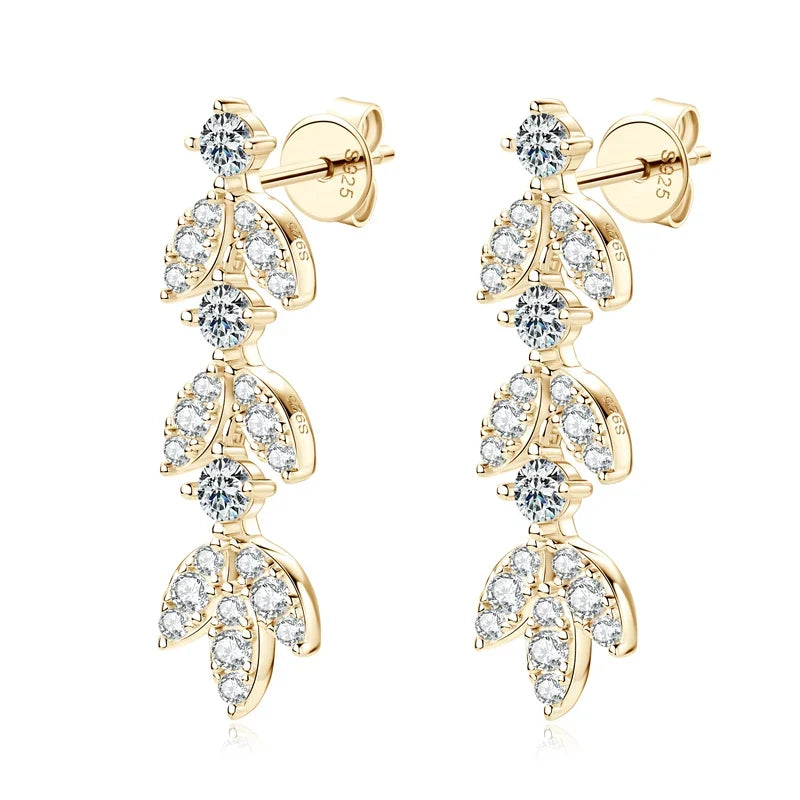 Sterling Silver Moissanite Leaf Drop Earrings