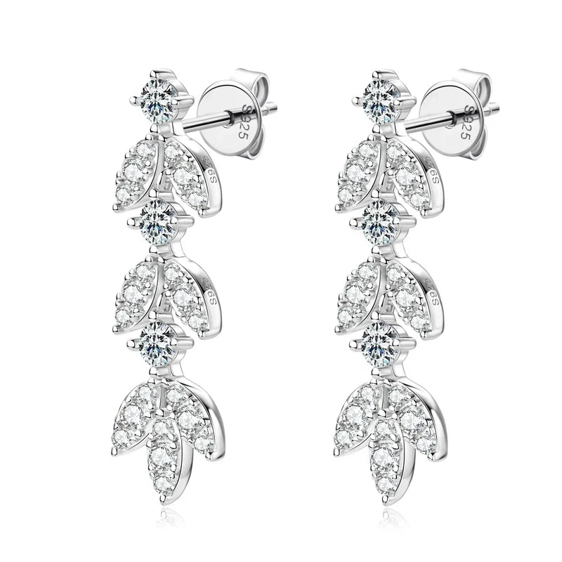 Sterling Silver Moissanite Leaf Drop Earrings