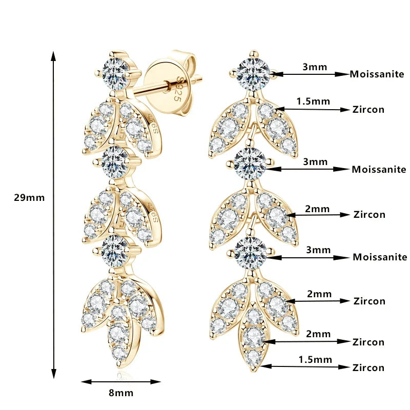 Sterling Silver Moissanite Leaf Drop Earrings