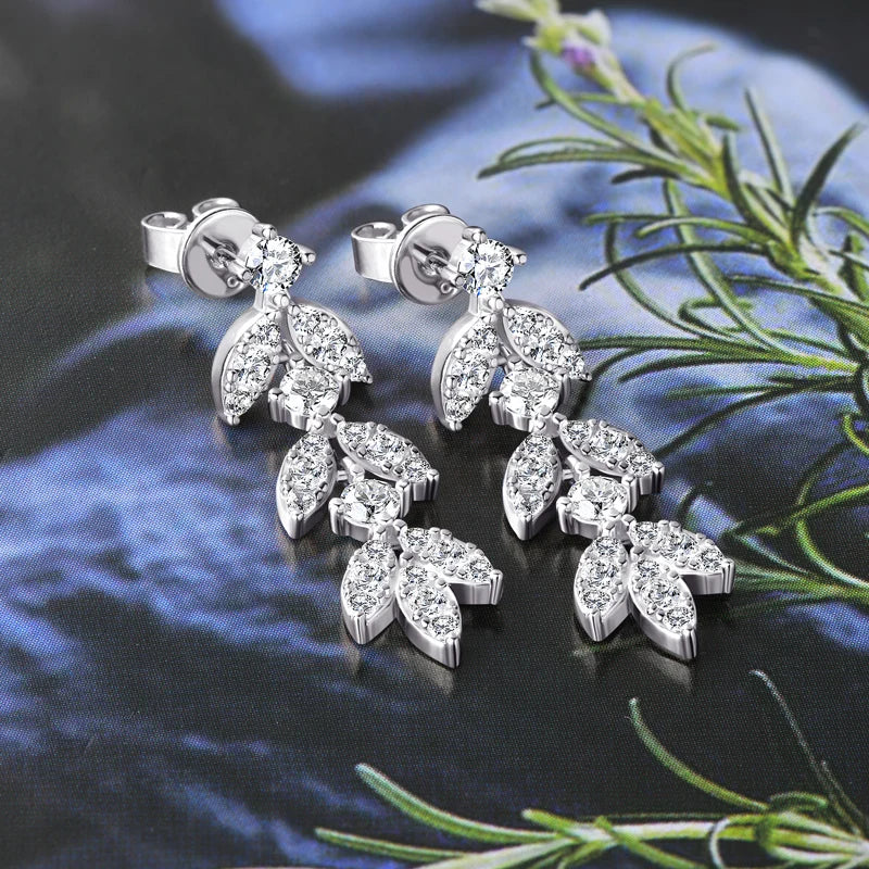 Sterling Silver Moissanite Leaf Drop Earrings