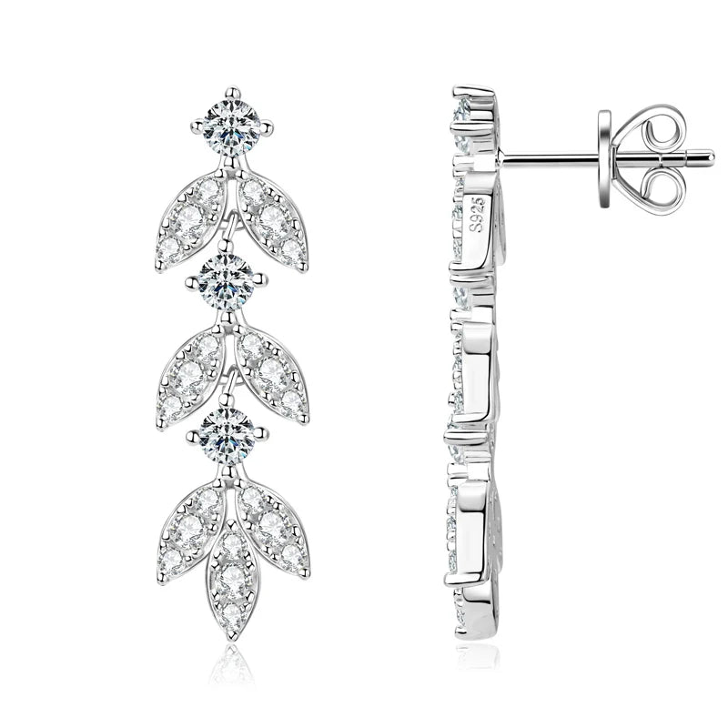 Sterling Silver Moissanite Leaf Drop Earrings
